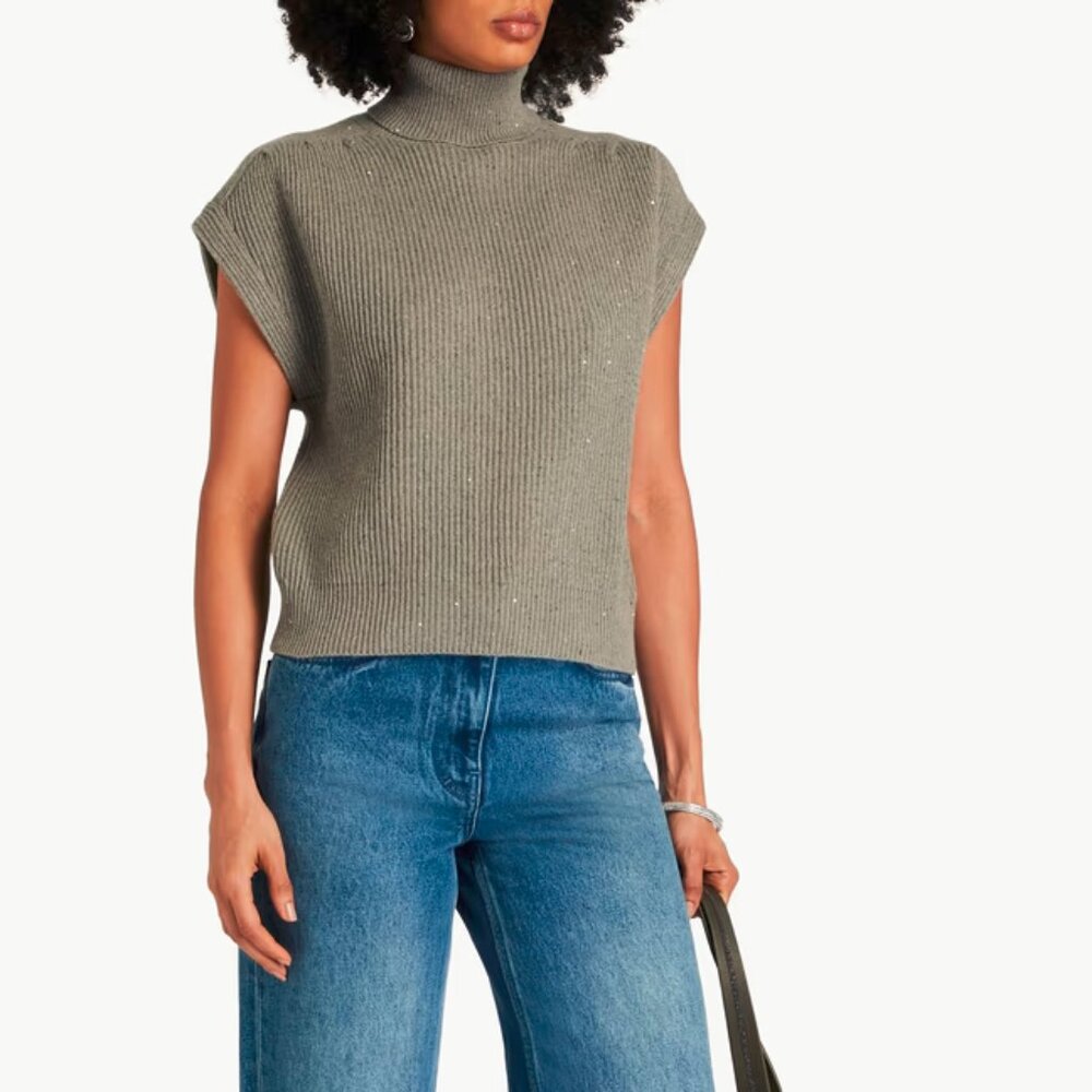 Brunello Cucinelli AW22 Grey Cashmere-Blend Sequin Turtleneck Sweater